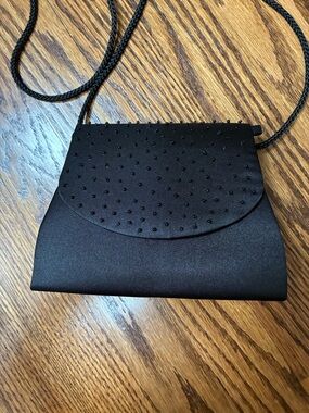 Source Unknown Black Satin Evening Wristlet with Beaded Flap